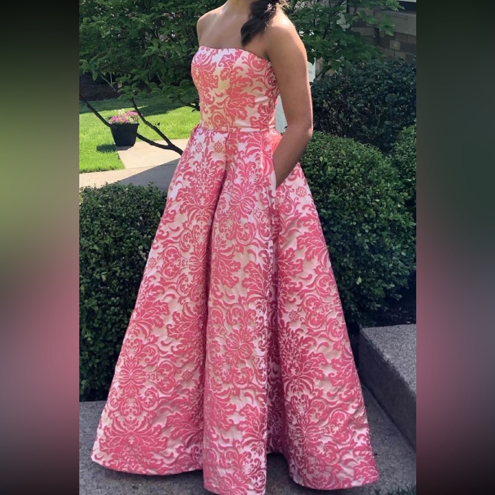 Sherri Hill pink floral dress with Thigh Slit